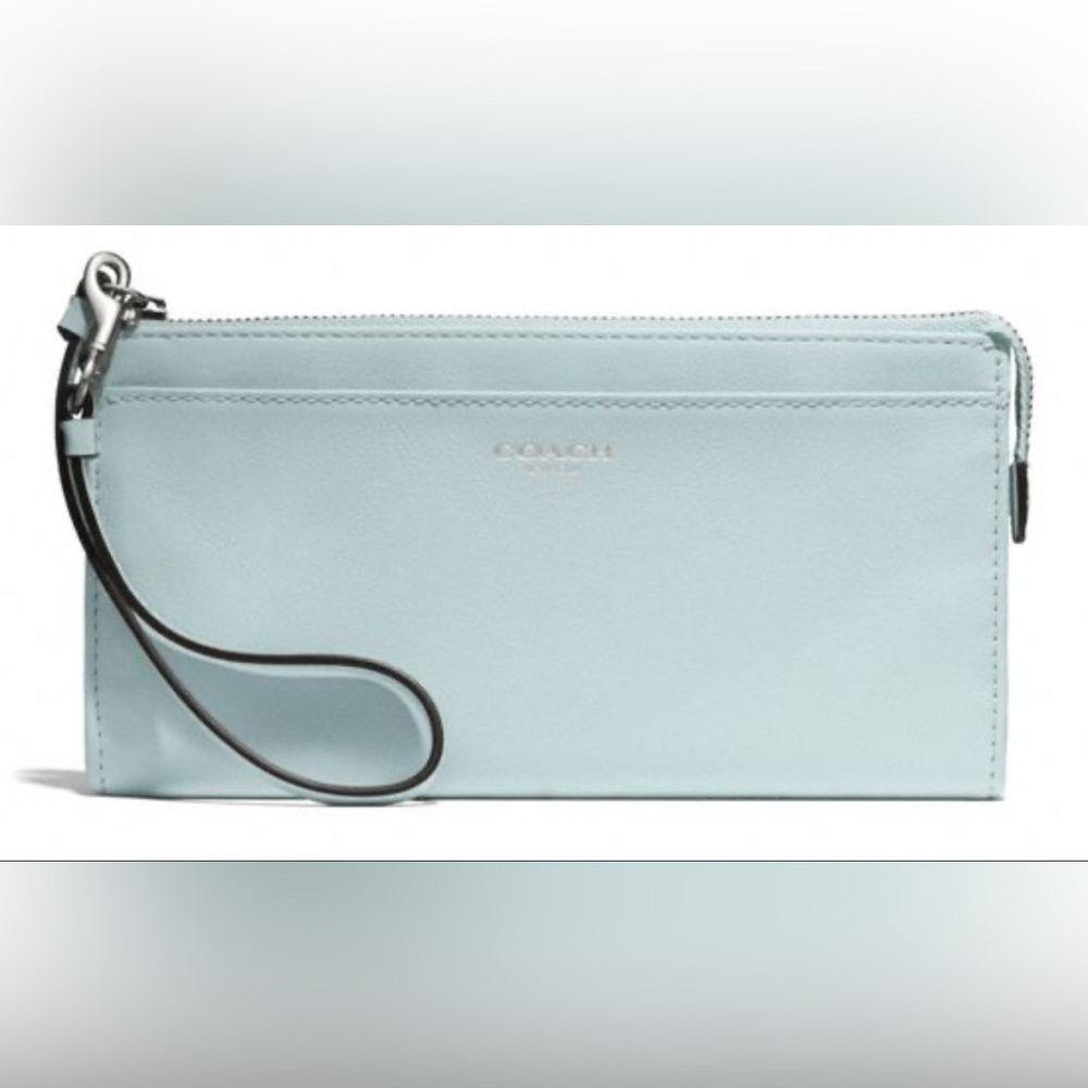 Coach Ice Blue Leather Wristlet Clutch